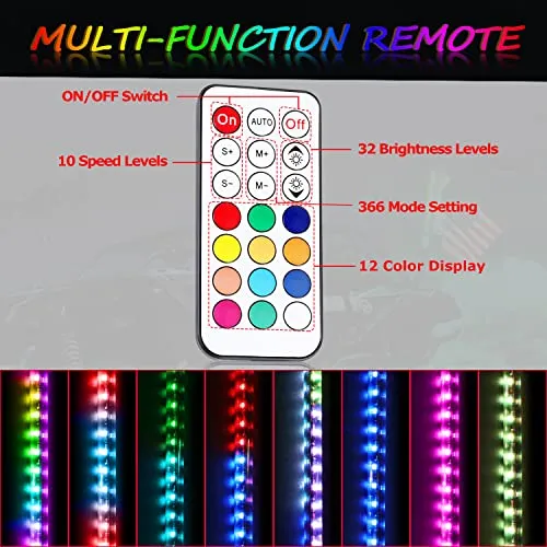 2FT LED Whip Lights, Niwaker Smoked Black Whip Light Kits with Wireless RF Remote RGB Dancing/Chasing Lighted Whip LED Antenna LED Whips for UTV ATV Polaris RZR Can Am Truck Offroad 4x4 Dune