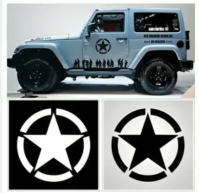 2Pcs 30cm Big Star (Black) Decal for Jeep Sticker Large Vinyl Body Fits Most Vehicles