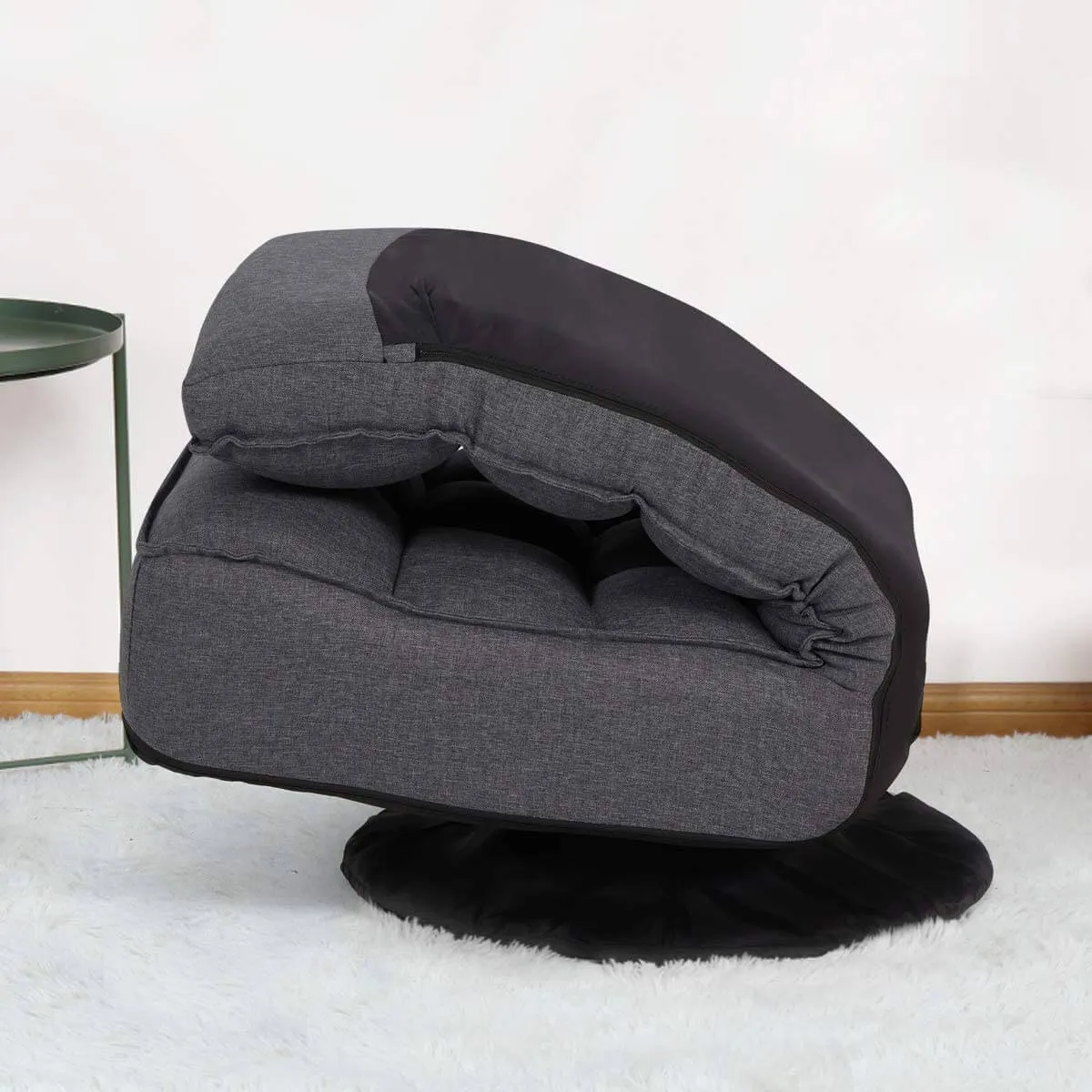 360-Degree Swivel Floor Sofa, High Back Folding Floor Gaming Chair, Floor Lounger Adjustable Sleeper Recliner for Teens&Adults, Gray