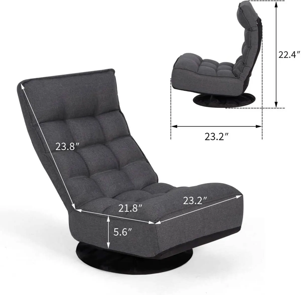 360-Degree Swivel Floor Sofa, High Back Folding Floor Gaming Chair, Floor Lounger Adjustable Sleeper Recliner for Teens&Adults, Gray
