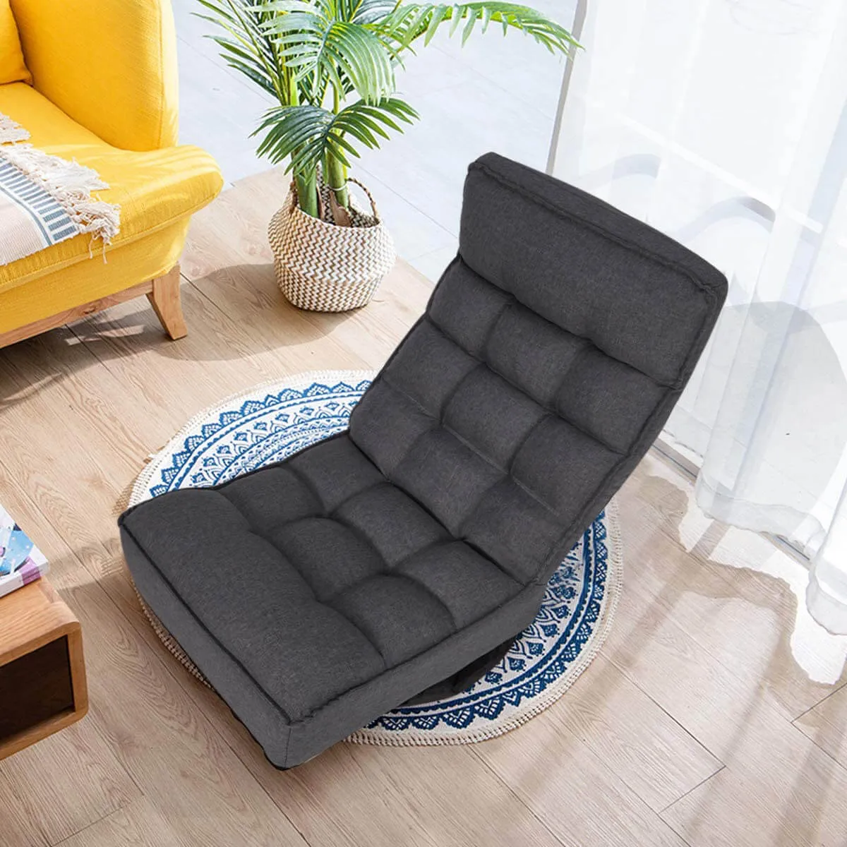 360-Degree Swivel Floor Sofa, High Back Folding Floor Gaming Chair, Floor Lounger Adjustable Sleeper Recliner for Teens&Adults, Gray