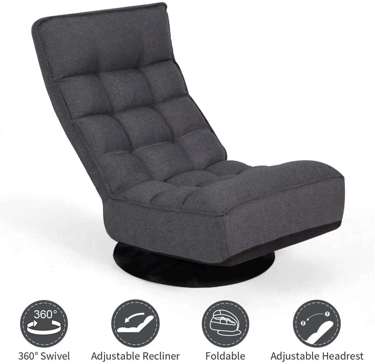 360-Degree Swivel Floor Sofa, High Back Folding Floor Gaming Chair, Floor Lounger Adjustable Sleeper Recliner for Teens&Adults, Gray