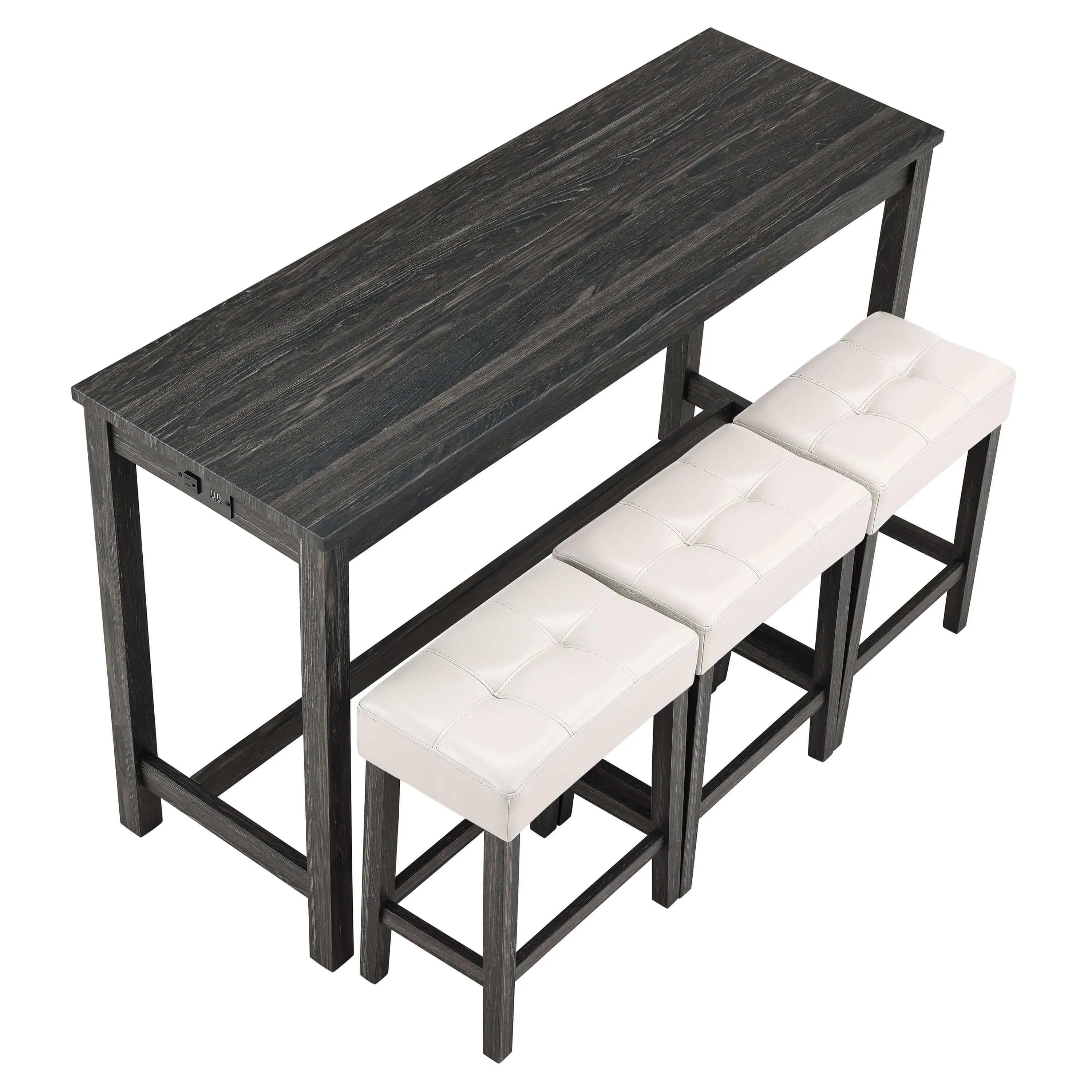 4-Piece Bar Table Set with Power Outlet - White & Black
