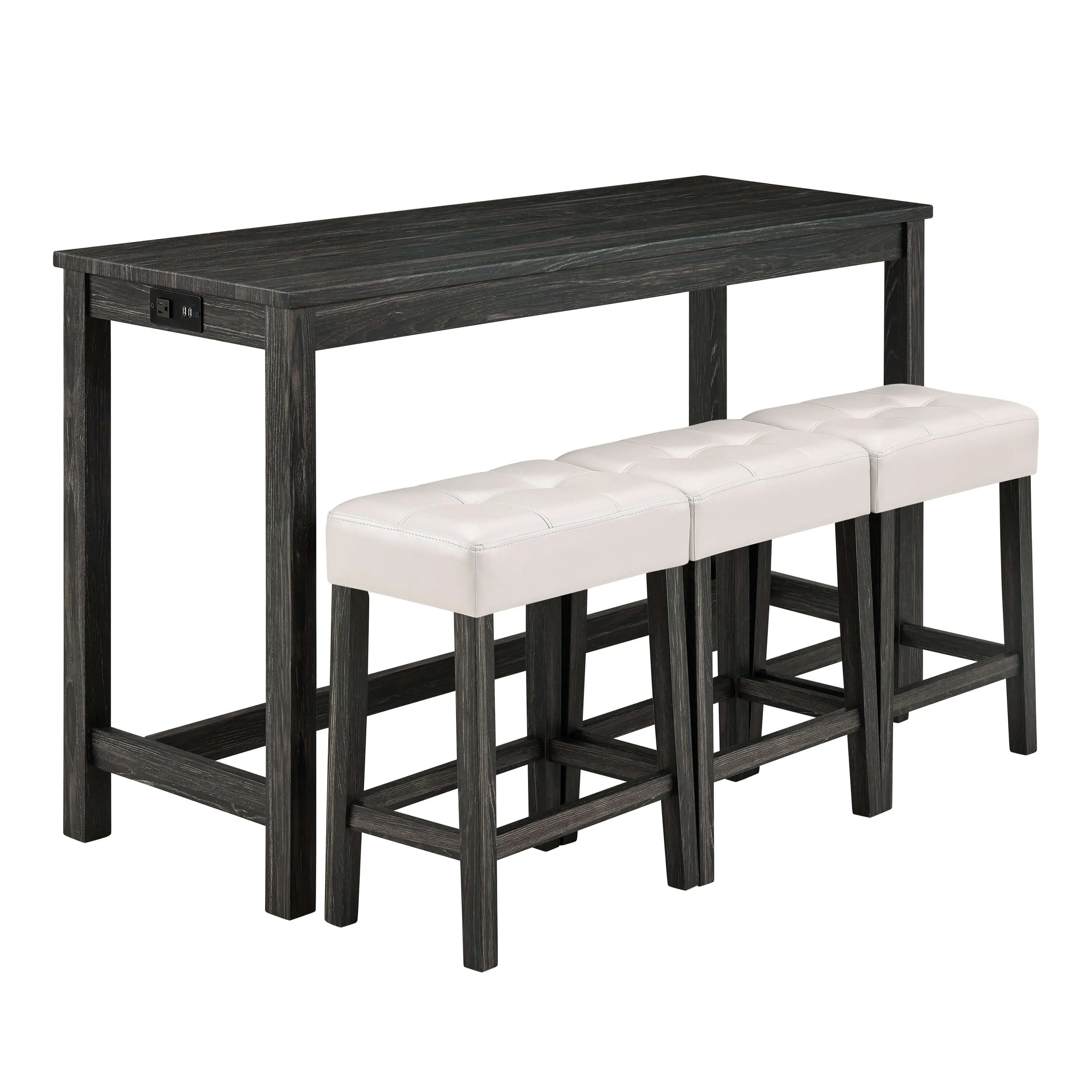 4-Piece Bar Table Set with Power Outlet - White & Black