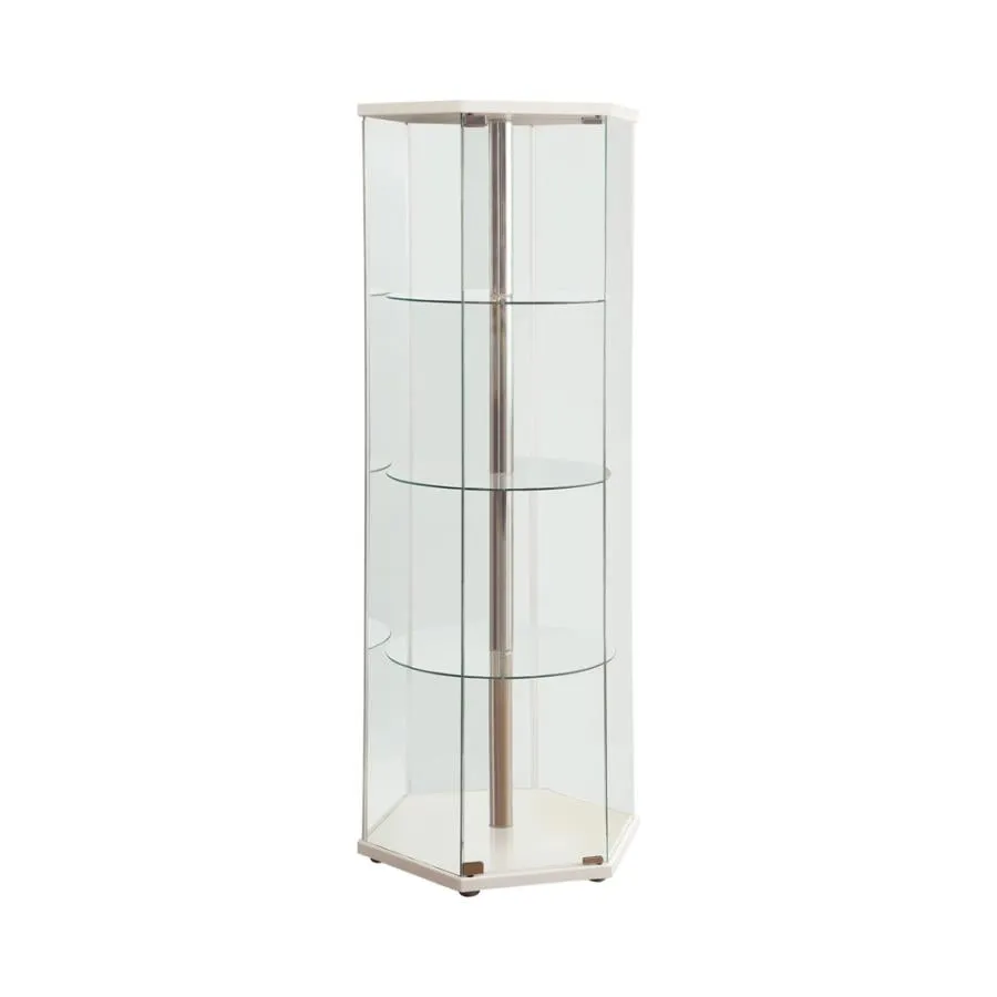 4-shelf Hexagon Shaped Curio Cabinet White and Clear