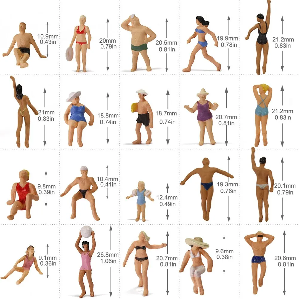 40pcs Model Trains 1:87 Swimming Figures Ho Scale Swimming People Beach Scenery Layout Miniature P8719 - Model Building Kits