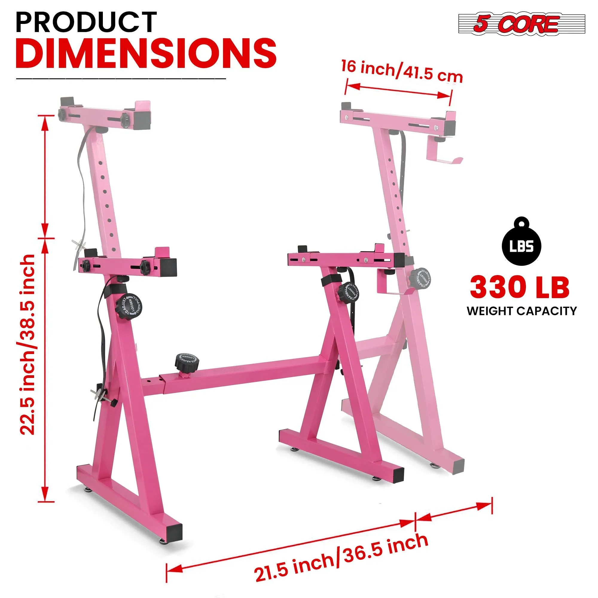 5 CORE Keyboard Stand Riser Z Style Height Width Adjustable Portable Heavy Duty Music Stands Holder for Kids and Adults Fits 54 to 88 Key Electric Pianos - KS Z1 BPNK HD