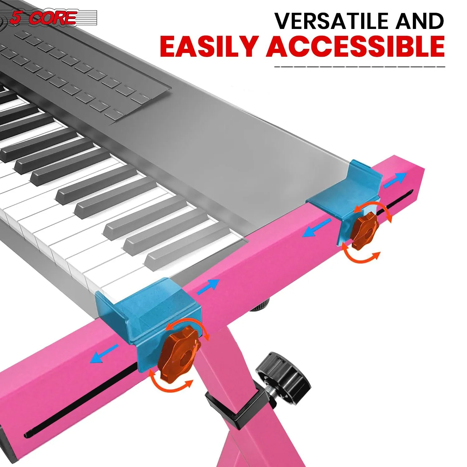 5 CORE Keyboard Stand Riser Z Style Height Width Adjustable Portable Heavy Duty Music Stands Holder for Kids and Adults Fits 54 to 88 Key Electric Pianos - KS Z1 BPNK HD