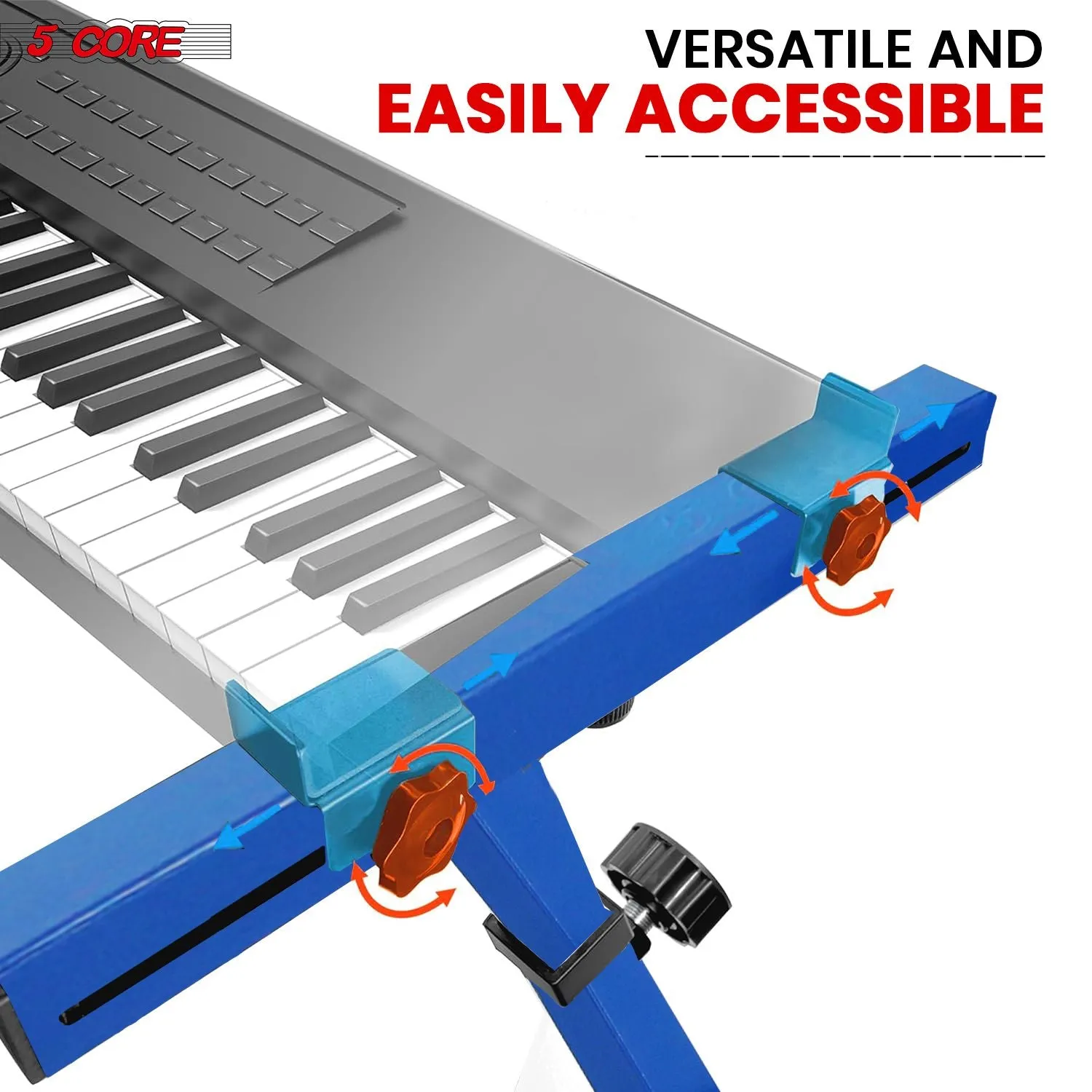 5 CORE Keyboard Stand Riser Z Style Height Width Adjustable Portable Heavy Duty Music Stands Holder for Kids and Adults Fits 54 to 88 Key Electric Pianos w Wheels - KS Z1 BLU HD WHLS