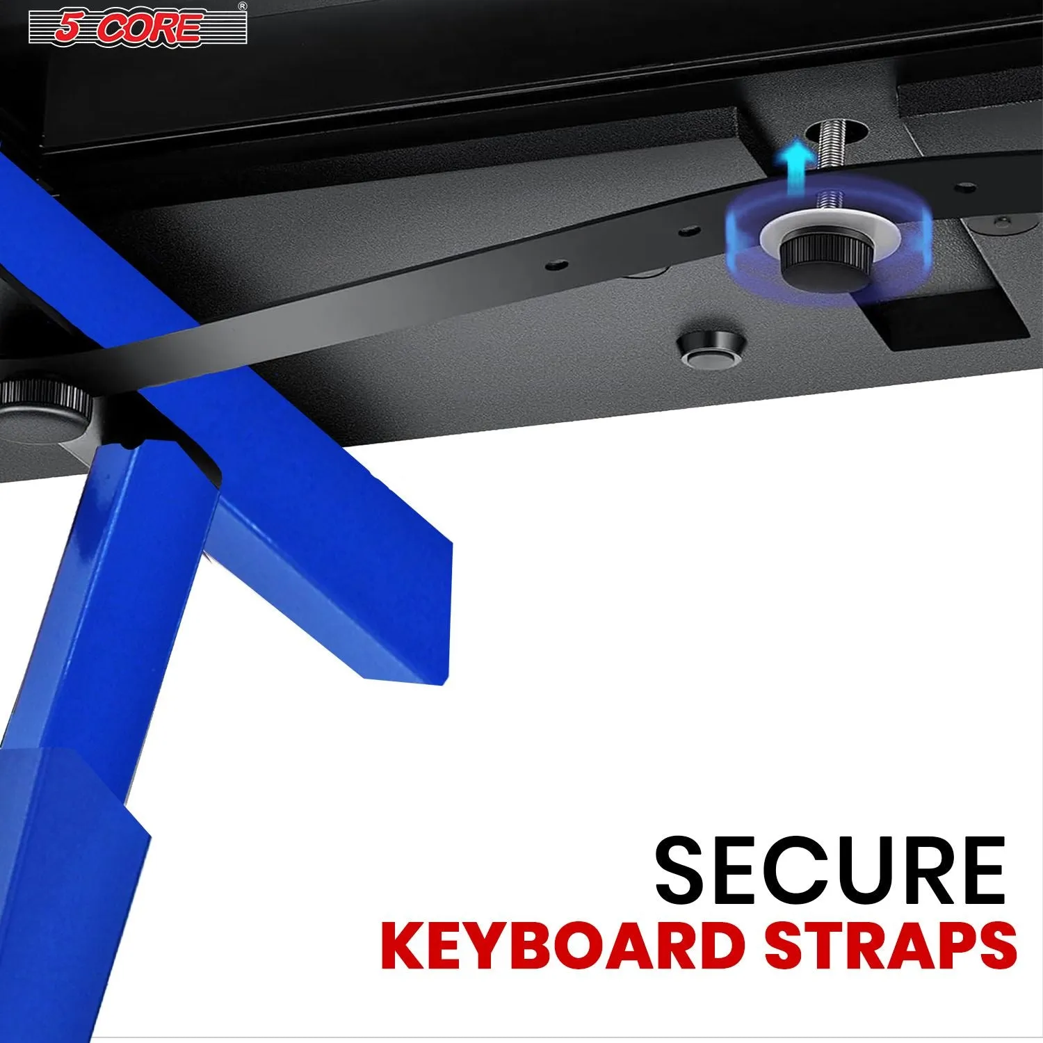 5 CORE Keyboard Stand Riser Z Style Height Width Adjustable Portable Heavy Duty Music Stands Holder for Kids and Adults Fits 54 to 88 Key Electric Pianos w Wheels - KS Z1 BLU HD WHLS
