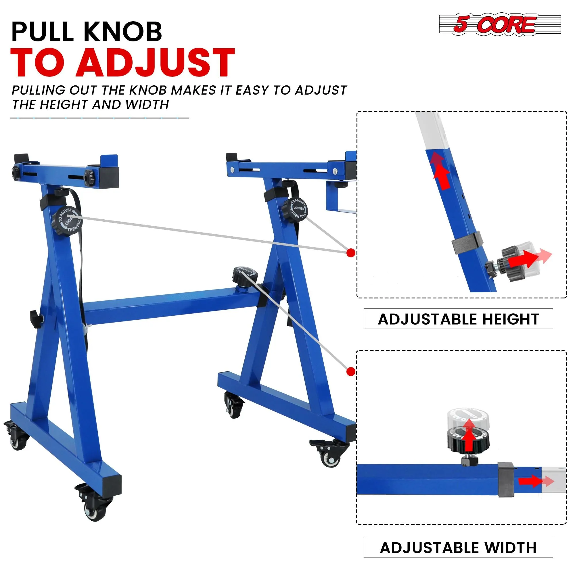 5 CORE Keyboard Stand Riser Z Style Height Width Adjustable Portable Heavy Duty Music Stands Holder for Kids and Adults Fits 54 to 88 Key Electric Pianos w Wheels - KS Z1 BLU HD WHLS