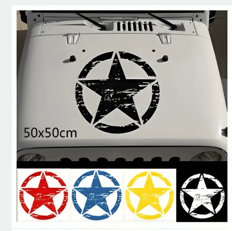 50cm Big Star (white) Distressed Decal for Jeep Sticker Large Vinyl Body Fits Most Vehicles