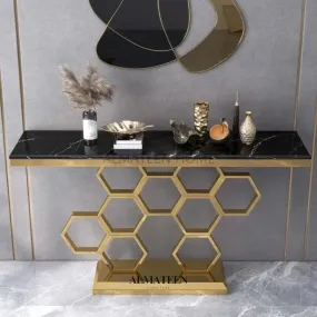 59" Modern Rectangle Black Marble Console Table Narrow Entryway Table