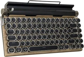Adventurers Typewriter-Style Retro Mechanical Keyboard LED Backlight 83 Keys Bluetooth 5.0 Blue Axis Wood Color Panel Compatible with Ios/Android/Windows/Vista/Linux/Mac Office/Gaming, 12.8X6.6X1.6In