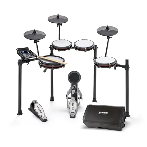 Alesis Nitro Max Kit Electric Drum Set with Quiet Mesh Pads, 10" Dual Zone Snare, Bluetooth, 440  Authentic Sounds, Drumeo, USB MIDI, Kick Pedal