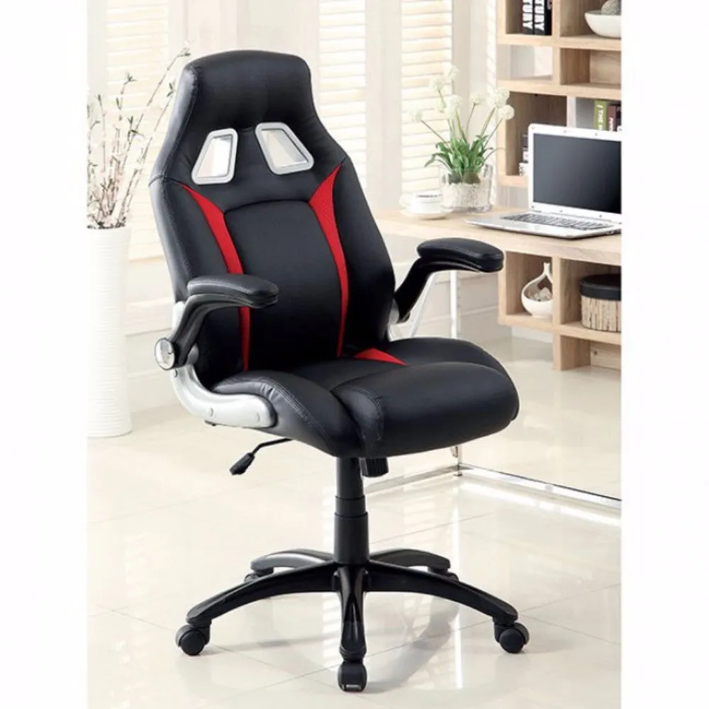 Argon Contemporary Racing Car Office Chair, Black & Red Finish  By Benzara