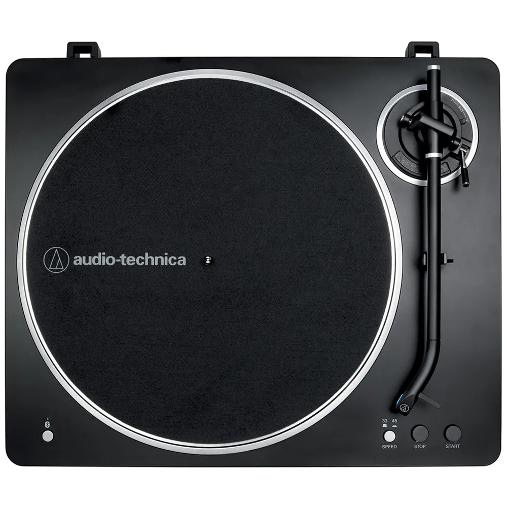Audio Technica AT-LP70XBT Fully Automatic Bluetooth Wireless Turntable with Kanto ORA4 140W Powered Reference Speakers HiFi Package Black