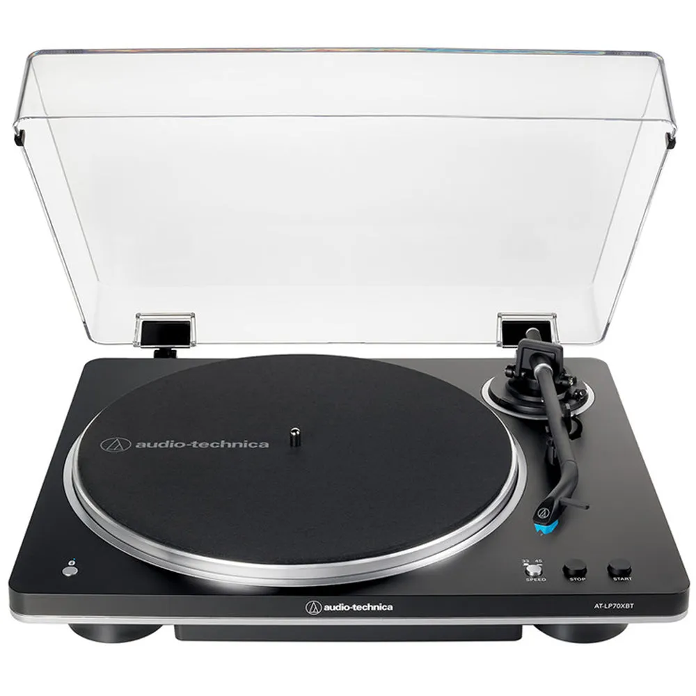 Audio Technica AT-LP70XBT Fully Automatic Bluetooth Wireless Turntable with Kanto ORA4 140W Powered Reference Speakers HiFi Package Black
