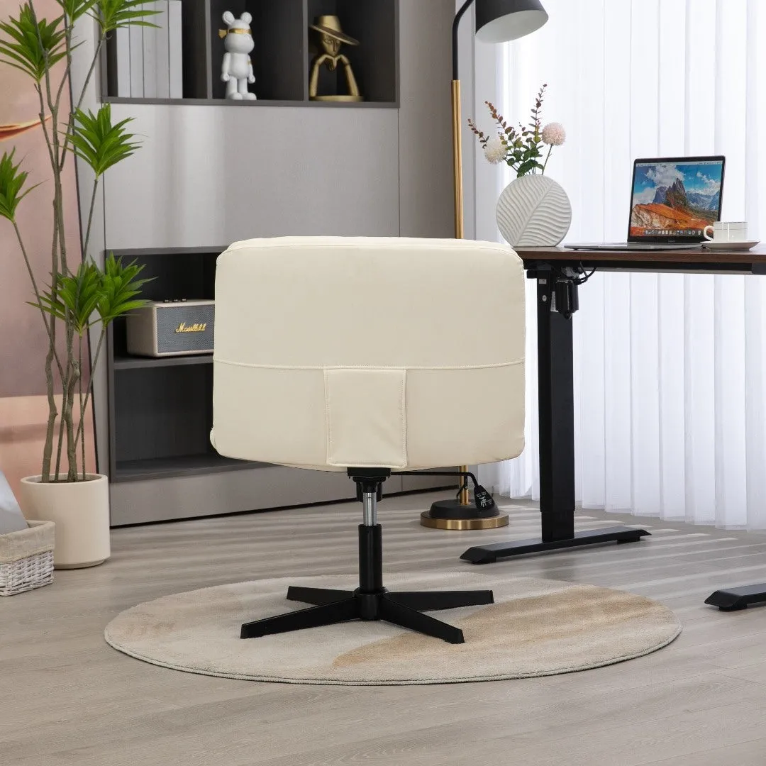 Beige Faux Leather Home Office Chair, Adjustable Recliner
