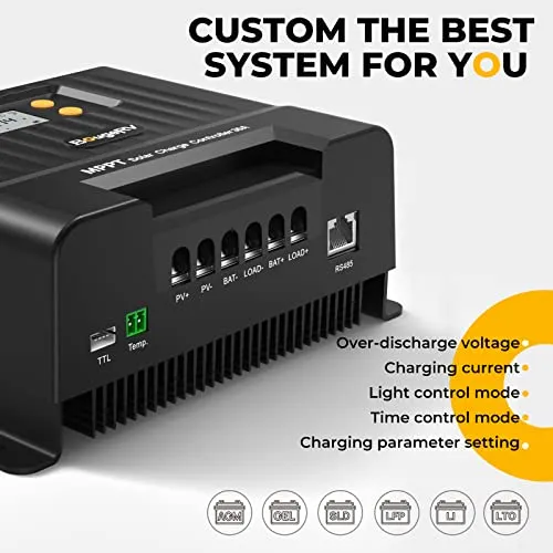 BougeRV MPPT Solar Charge Controller 40 Amp, with Auto Parameter Adjustable LCD Display, 12V/24V DC Input Solar Panel Regulator fit for Gel, Sealed, Flooded and Lithium Battery Supporting for Your RV