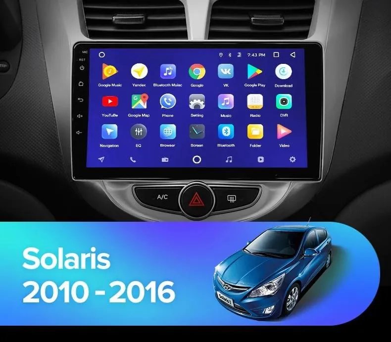 Car Dealz 10.2" Android 10.0 Hyundai Solaris 1 2010-2016 w CAM Head Unit In Dash Plus OEM Fascia