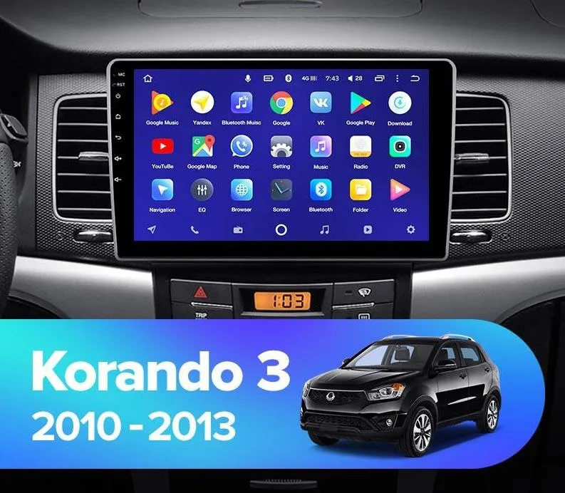 Car Dealz 10.2" Android 10.0 SsangYong Korando 3 2010 - 2013 w CAM In Dash Plus OEM Fascia