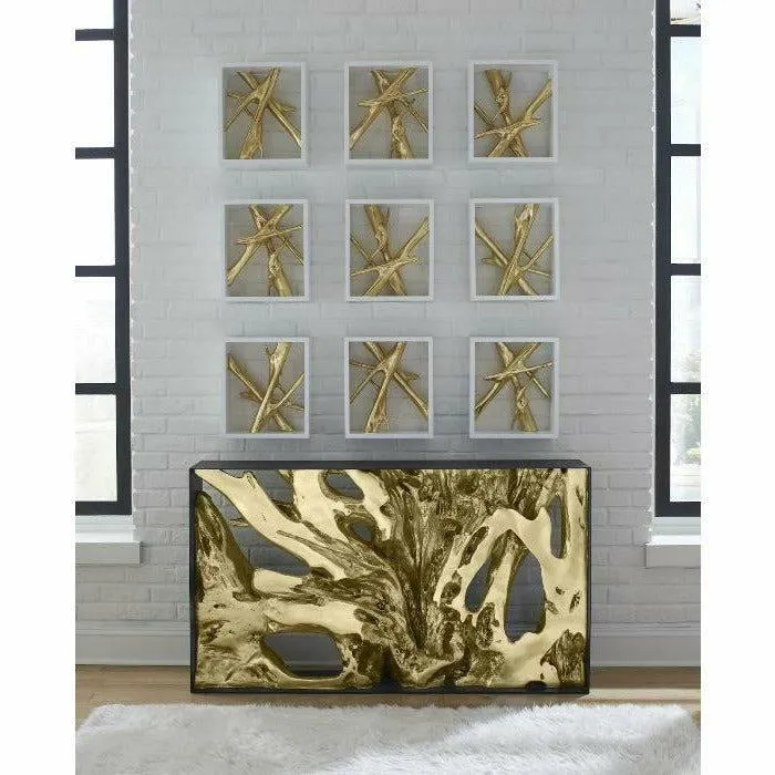 Cast Root Console Table, Iron Frame, Resin, Silver Leaf