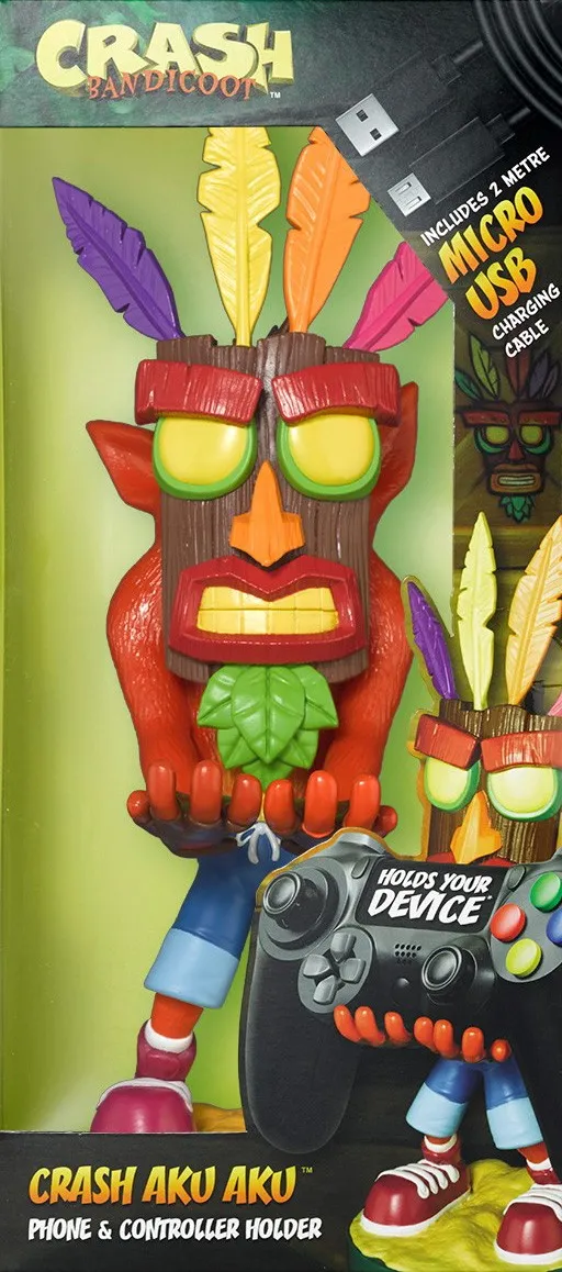 Crash Bandicoot Cable Guy Aku Aku Crash 8 Inch Cable Guy Controller and Smartphone Stand