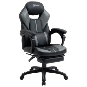 EASYCOMFORT Sedia da Ufficio Imbottita con Altezza Regolabile, Sedia Ergonomica Reclinabile per Computer con Poggiapiedi Estraibile in Similpelle Nera e Grigia