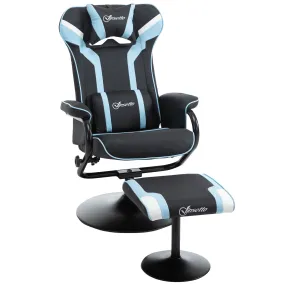 Easycomfort Set 2 Pezzi Poltrona Reclinabile con Poggiapiedi Stile Gaming, Inclinazione 130° e Supporto Lombare, Nero e Azzurro