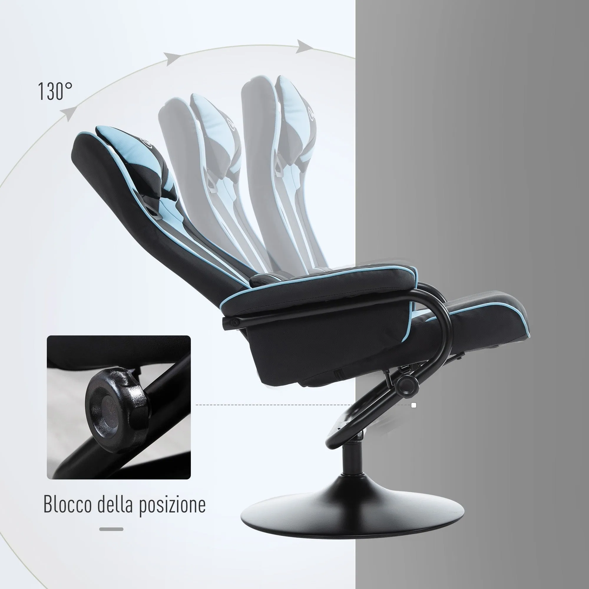 Easycomfort Set 2 Pezzi Poltrona Reclinabile con Poggiapiedi Stile Gaming, Inclinazione 130° e Supporto Lombare, Nero e Azzurro