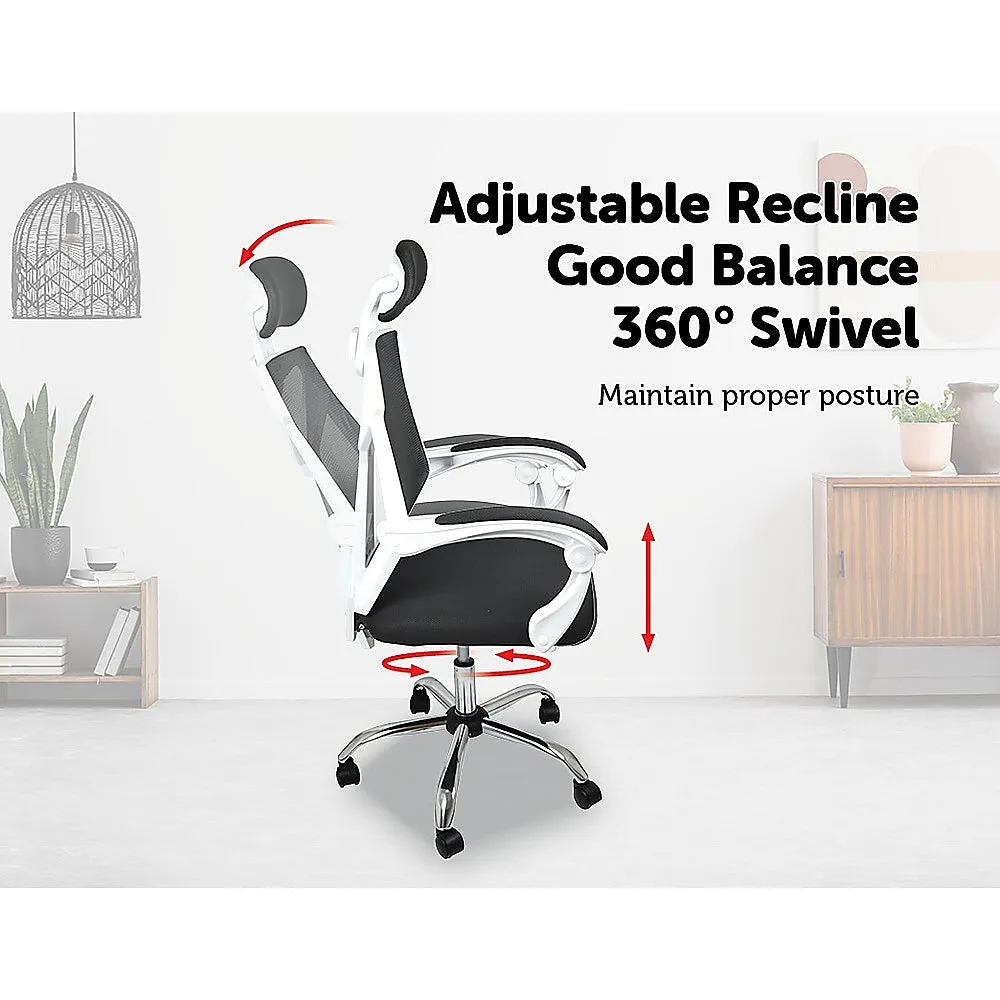 Ergonomic Mesh Back Office Chair with Lumbar Support, 360° Swivel - White
