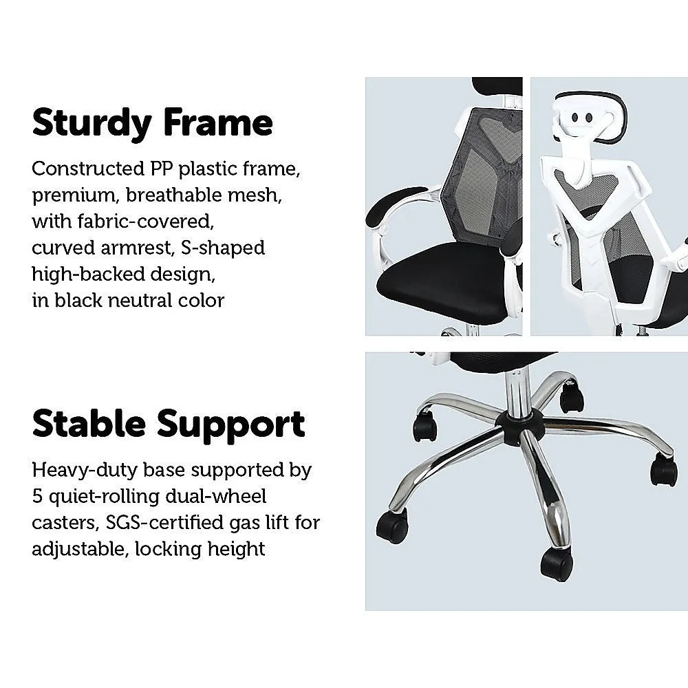 Ergonomic Mesh Back Office Chair with Lumbar Support, 360° Swivel - White