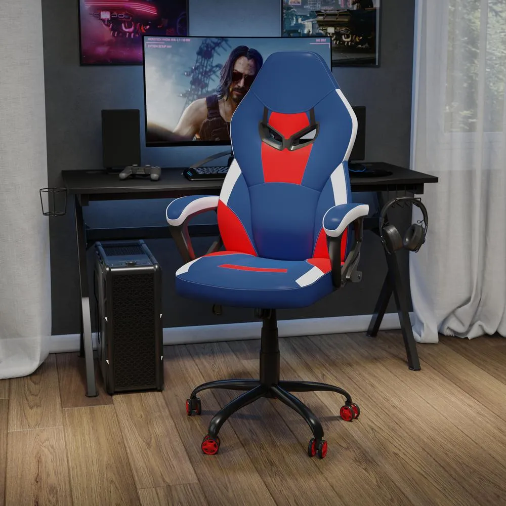 Ergonomic Pc Office Computer Chair - Adjustable Red & Blue Designer Gaming Chair - 360° Swivel - Red Dual Wheel Casters By Flash Furniture