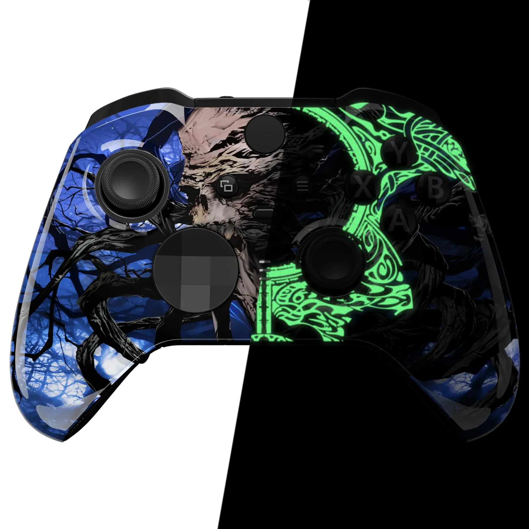 eXtremeRate Glow in Dark - The Awakening of the Earth Lord Faceplate Housing Shell Case for Xbox One Elite Series 2 Controller Model 1797 and Core Model 1797 and Core Model 1797 - Thumbstick Accent Rings Included - ELT149