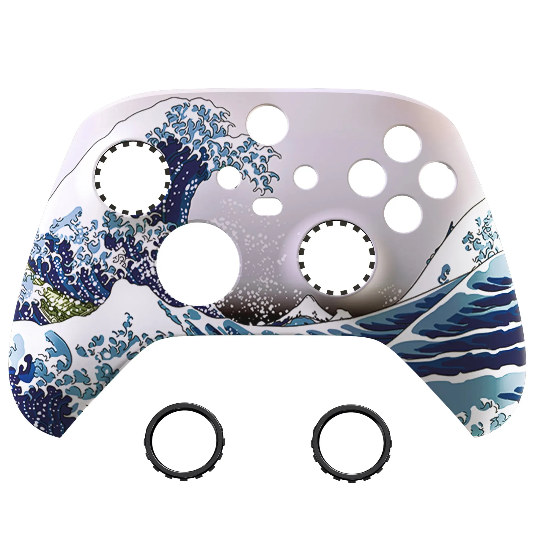 eXtremeRate The Great Wave ASR Version Front Housing Shell with Accent Rings for Xbox Series X/S Controller, Custom Soft Touch Cover Faceplate for Xbox Core Controller Model 1914 - Controller NOT Included - YX3T106