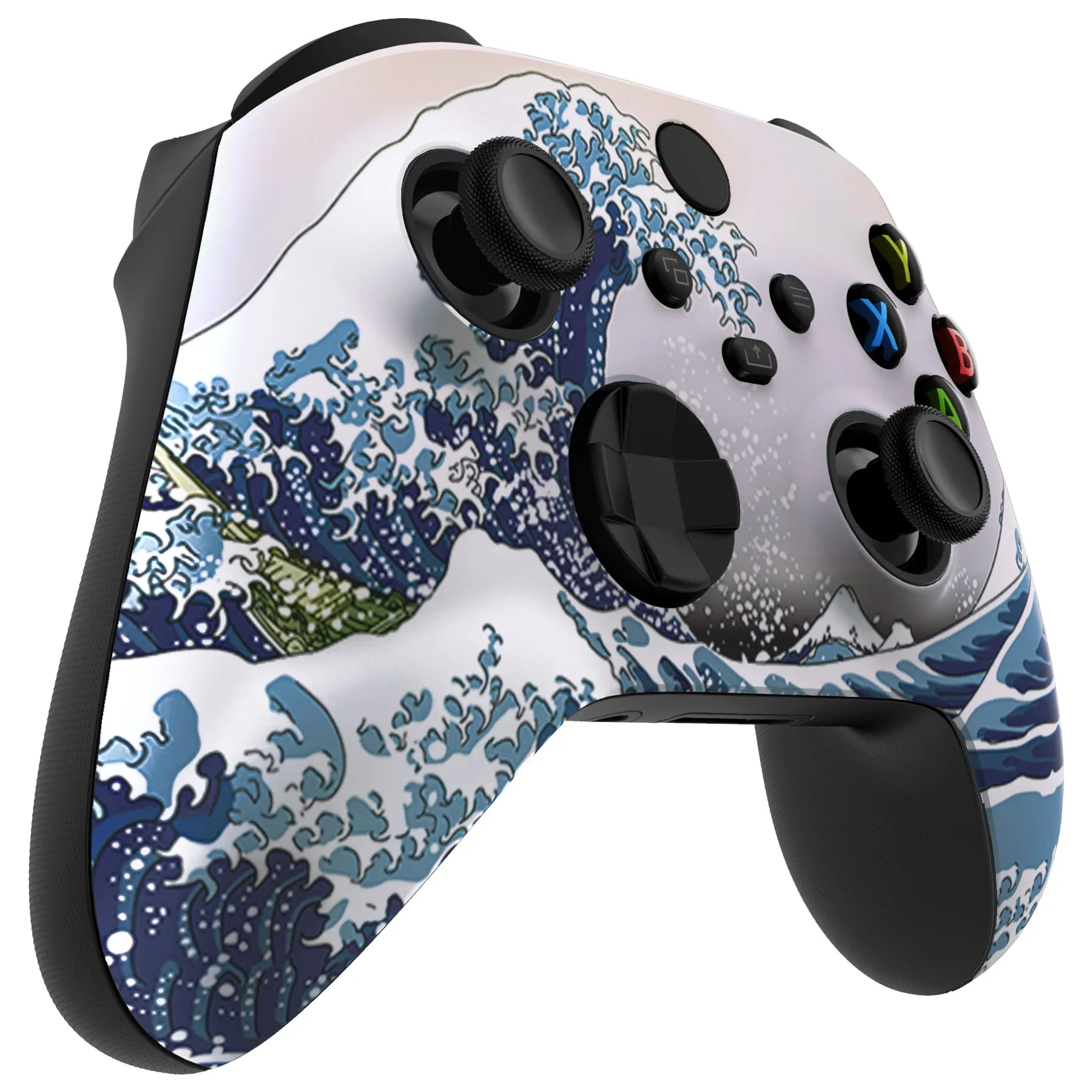 eXtremeRate The Great Wave ASR Version Front Housing Shell with Accent Rings for Xbox Series X/S Controller, Custom Soft Touch Cover Faceplate for Xbox Core Controller Model 1914 - Controller NOT Included - YX3T106