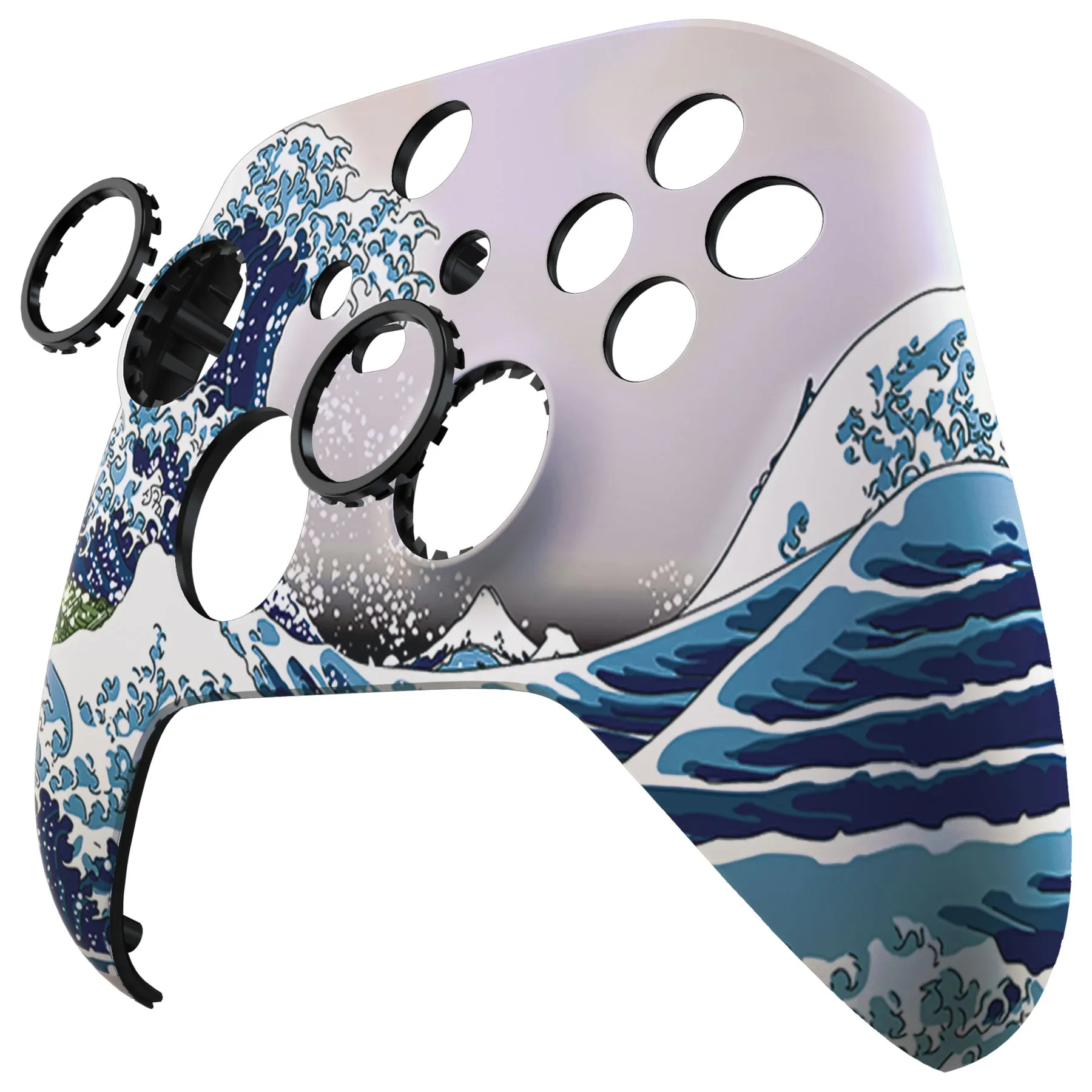eXtremeRate The Great Wave ASR Version Front Housing Shell with Accent Rings for Xbox Series X/S Controller, Custom Soft Touch Cover Faceplate for Xbox Core Controller Model 1914 - Controller NOT Included - YX3T106