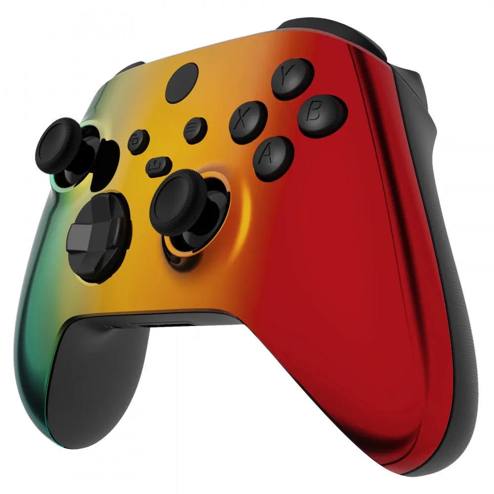 eXtremeRate Tri-Color Gradient Glossy Replacement Part Faceplate, Chrome Cyan Gold Red Housing Shell Case for Xbox Series S & Xbox Series X Controller Accessories - Controller NOT Included - FX3D409