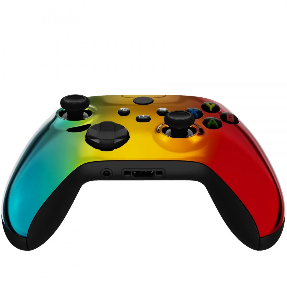 eXtremeRate Tri-Color Gradient Glossy Replacement Part Faceplate, Chrome Cyan Gold Red Housing Shell Case for Xbox Series S & Xbox Series X Controller Accessories - Controller NOT Included - FX3D409