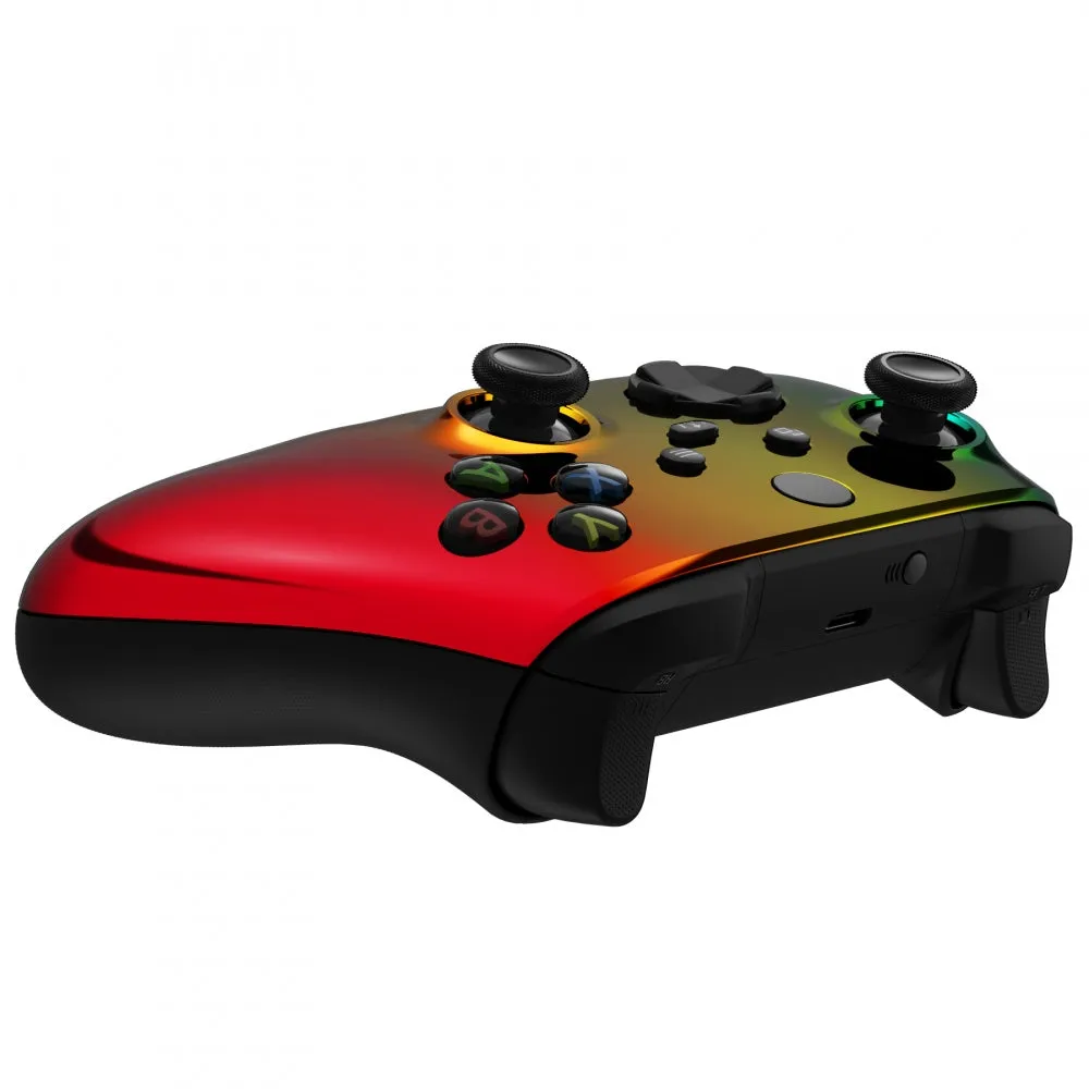 eXtremeRate Tri-Color Gradient Glossy Replacement Part Faceplate, Chrome Cyan Gold Red Housing Shell Case for Xbox Series S & Xbox Series X Controller Accessories - Controller NOT Included - FX3D409