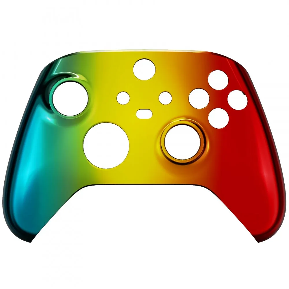 eXtremeRate Tri-Color Gradient Glossy Replacement Part Faceplate, Chrome Cyan Gold Red Housing Shell Case for Xbox Series S & Xbox Series X Controller Accessories - Controller NOT Included - FX3D409