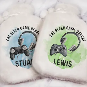 Gamer Eat Sleep Game Repeat Personalised Hot Water Bottle Cover