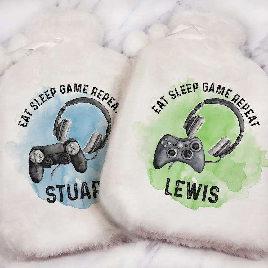 Gamer Eat Sleep Game Repeat Personalised Hot Water Bottle Cover