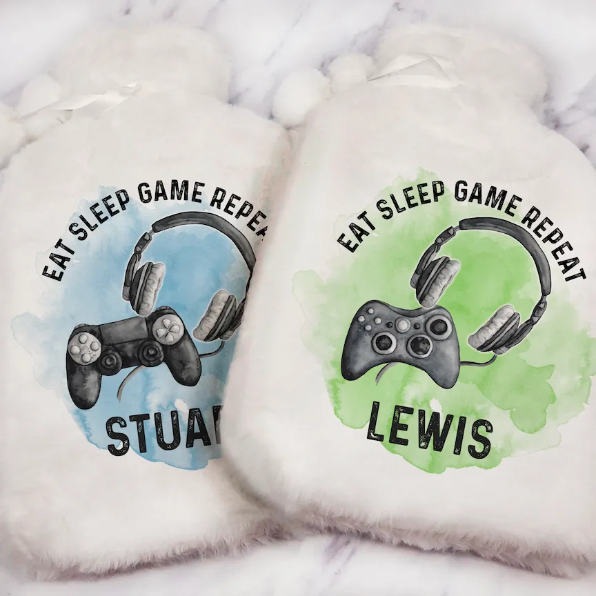 Gamer Eat Sleep Game Repeat Personalised Hot Water Bottle Cover