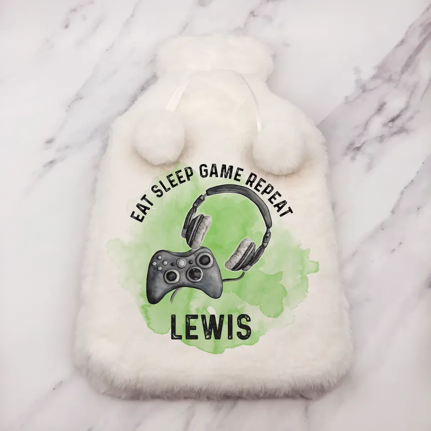 Gamer Eat Sleep Game Repeat Personalised Hot Water Bottle Cover