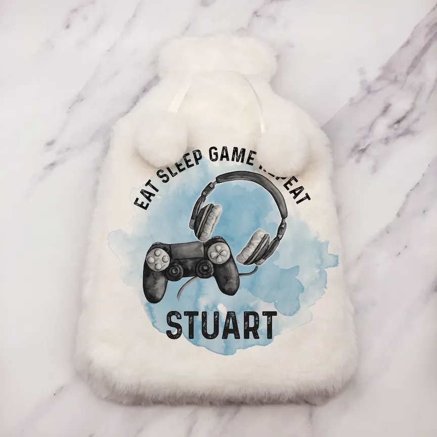 Gamer Eat Sleep Game Repeat Personalised Hot Water Bottle Cover
