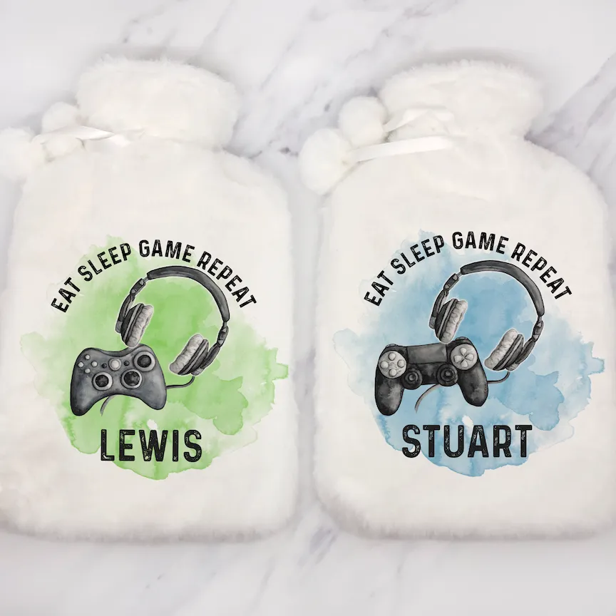 Gamer Eat Sleep Game Repeat Personalised Hot Water Bottle Cover