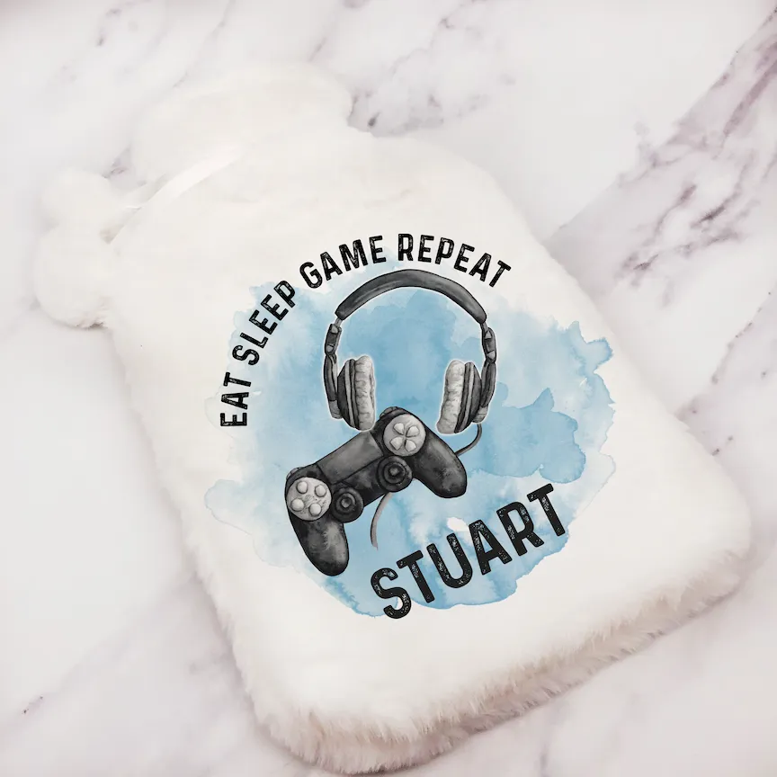 Gamer Eat Sleep Game Repeat Personalised Hot Water Bottle Cover