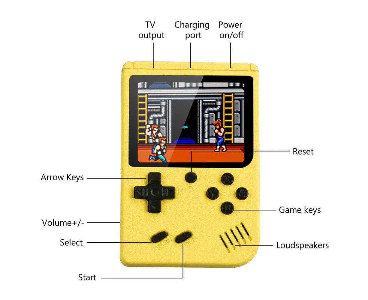 Games Handheld Game Console Retro Video Game Boy Game Toy Built-In Kids Gift Yellow